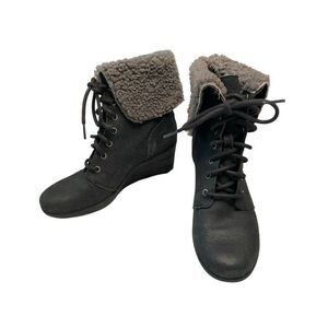 UGG Black Waterproof Wedge Lace Up Foldover Shearling Winter Boots Women 7